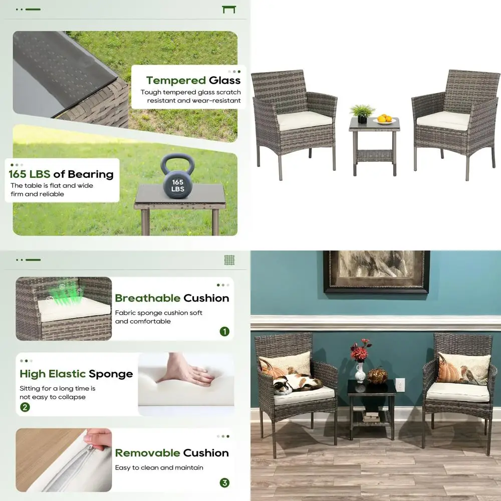 Modern Outdoor Wicker 3-Piece Set in Gray & Khaki for Garden, Porch, Lawn | Weather-Resistant Conversation Chairs with Coffee Ta
Modern Outdoor Wicker 3-Piece Set in Gray & Khaki for Garden, Porch, Lawn | Weather-Resistant Conversation Chairs with Coffee Ta