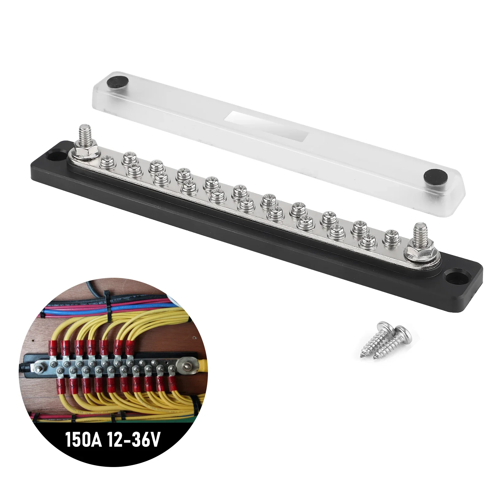 Bus Bar Power Distribution Block Heavy Duty Module Design 150A 12-36V DC Busbar Terminal Studs For Automotive Marine Boat Truck
Bus Bar Power Distribution Block Heavy Duty Module Design 150A 12-36V DC Busbar Terminal Studs For Automotive Marine Boat Truck
