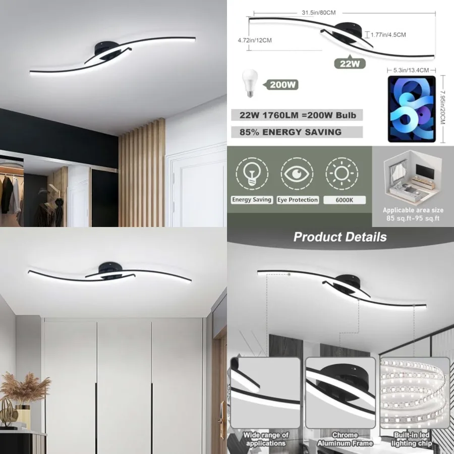Modern LED Ceiling Light 22W Black Linear Ceiling Lights Fixture 6000K Aluminum 31.4Inch Long Flush Mount Ceiling Light Fixture
Modern LED Ceiling Light 22W Black Linear Ceiling Lights Fixture 6000K Aluminum 31.4Inch Long Flush Mount Ceiling Light Fixture