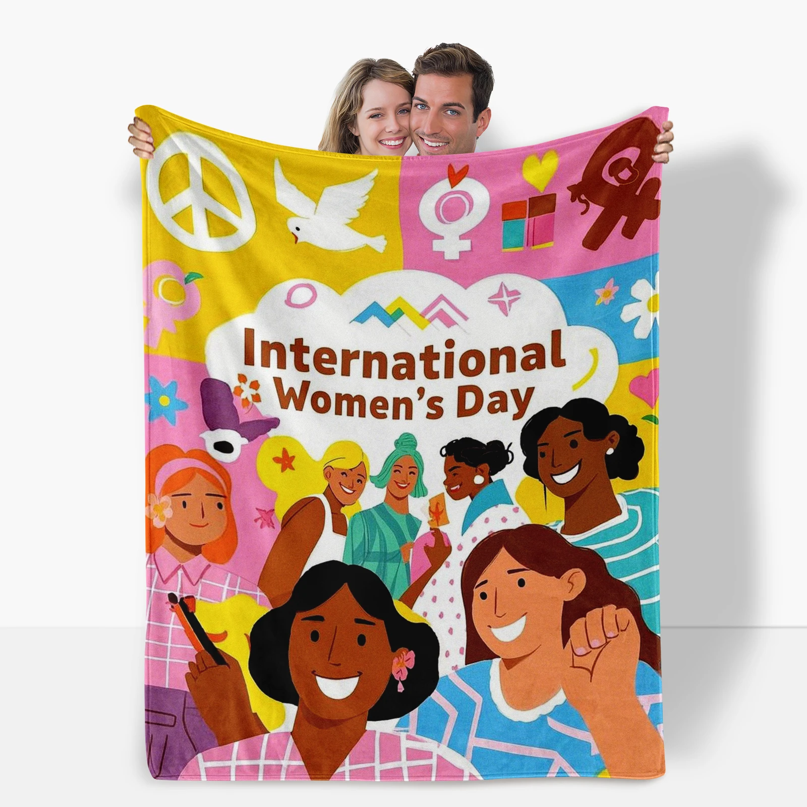Women'S Day Blessing Flannel Blanket With Cartoon Female And Text, Soft And Warm For Mothers And Family
Women'S Day Blessing Flannel Blanket With Cartoon Female And Text, Soft And Warm For Mothers And Family
