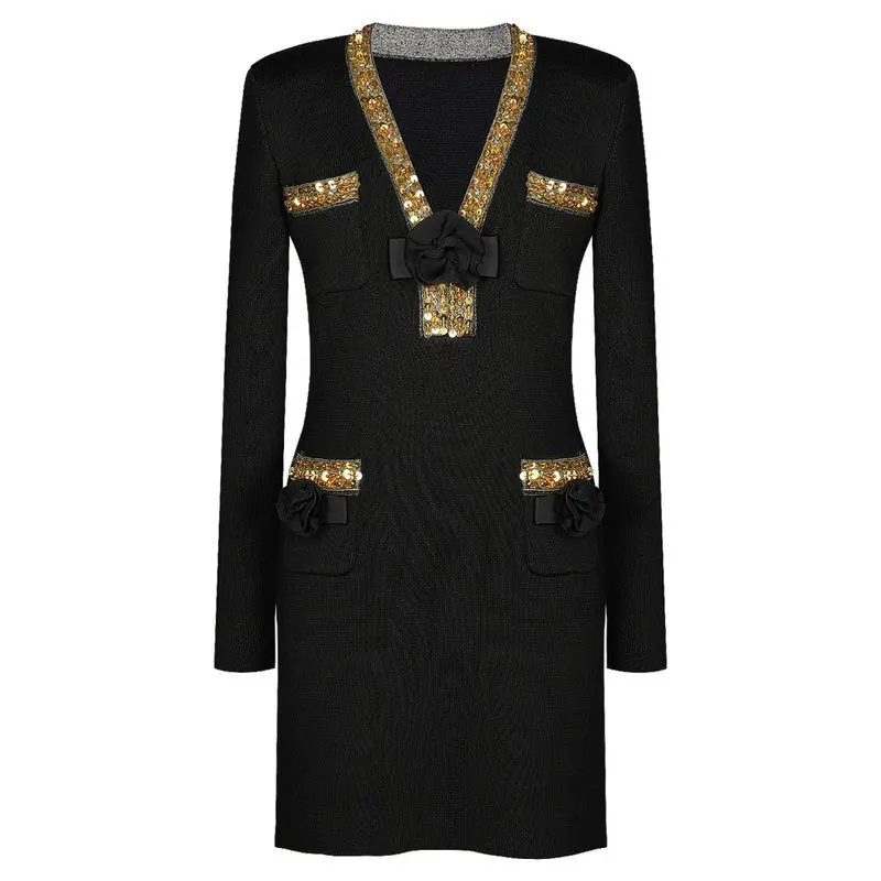 High-Quality Women's Fashion Knitted V-Neck Slim Fit Long Sleeve Dress Heavy Beading Spring Autumn New Style Elegant Lady Dress
High-Quality Women's Fashion Knitted V-Neck Slim Fit Long Sleeve Dress Heavy Beading Spring Autumn New Style Elegant Lady Dress