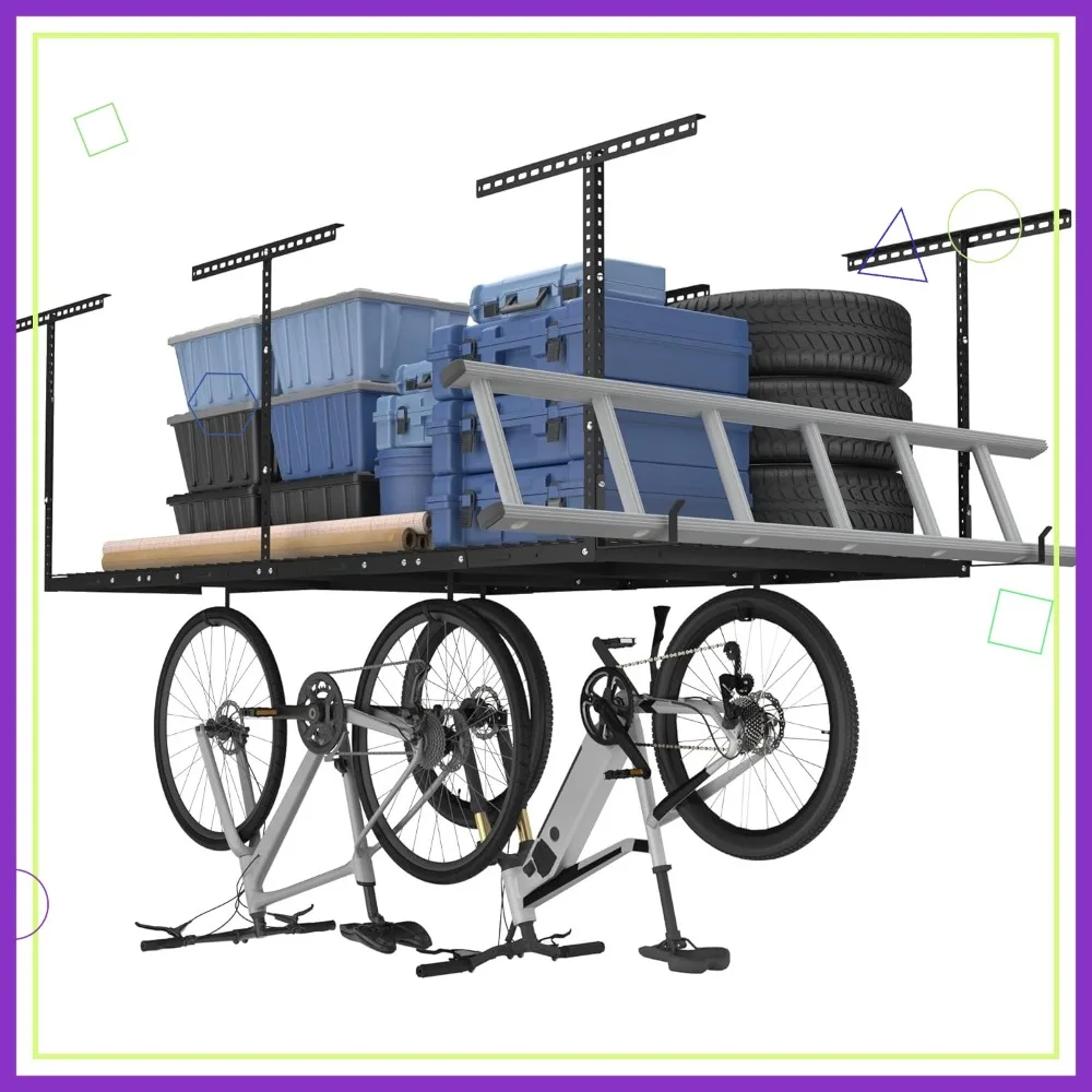 Overhead Garage Storage Rack, 96"x48"x40", Adjustable Ceiling Dropdown, Black, 750 lbs Capacity
Overhead Garage Storage Rack, 96"x48"x40", Adjustable Ceiling Dropdown, Black, 750 lbs Capacity