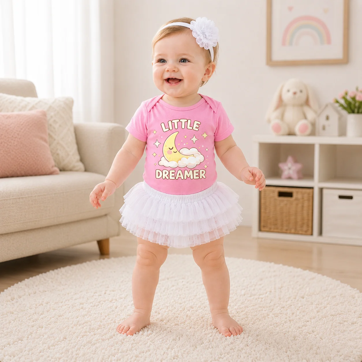 3Pcs "Little Dreamer" Baby Girl Tutu Outfit - Moon & Star Print Bodysuit + White Tulle Skirt + Lace Headband Infant Home & Photo
3Pcs "Little Dreamer" Baby Girl Tutu Outfit - Moon & Star Print Bodysuit + White Tulle Skirt + Lace Headband Infant Home & Photo