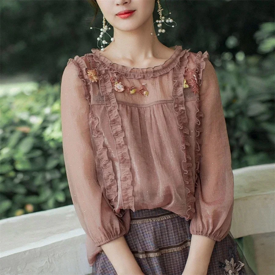 Women's Spring Summer Style Chiffon Blouses Shirt Appliques Decor O-Neck Ruffles Solid Color Korean Casual Tops
Women's Spring Summer Style Chiffon Blouses Shirt Appliques Decor O-Neck Ruffles Solid Color Korean Casual Tops