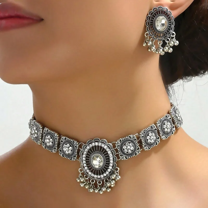 2 Pcs Vintage coloful Necklace Earrings Set For Women Wedding Ceremenoy Crystal Decoration Jewelry Set
2 Pcs Vintage coloful Necklace Earrings Set For Women Wedding Ceremenoy Crystal Decoration Jewelry Set