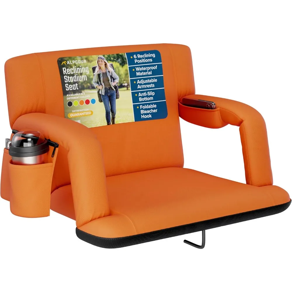 NEW Reclining Stadium Seat – Wide Bleacher Chair with Back Support and Cushion, Armrests, Side Pockets, and Bleachers Hook
NEW Reclining Stadium Seat – Wide Bleacher Chair with Back Support and Cushion, Armrests, Side Pockets, and Bleachers Hook
