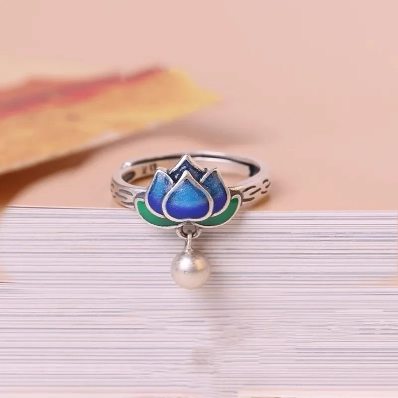 New Cloisonné Enamel Craft Lotus Ring for Women, Thai Silver Vintage National Trend Artistic Adjustable Ring
New Cloisonné Enamel Craft Lotus Ring for Women, Thai Silver Vintage National Trend Artistic Adjustable Ring