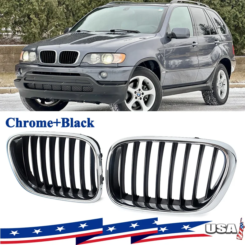 Front Central Bumper Kidney Hood Grille Grill Single Line Pair For BMW X5 E53 2000-2003 Chrome Black Radiator Grills Replacement
Front Central Bumper Kidney Hood Grille Grill Single Line Pair For BMW X5 E53 2000-2003 Chrome Black Radiator Grills Replacement