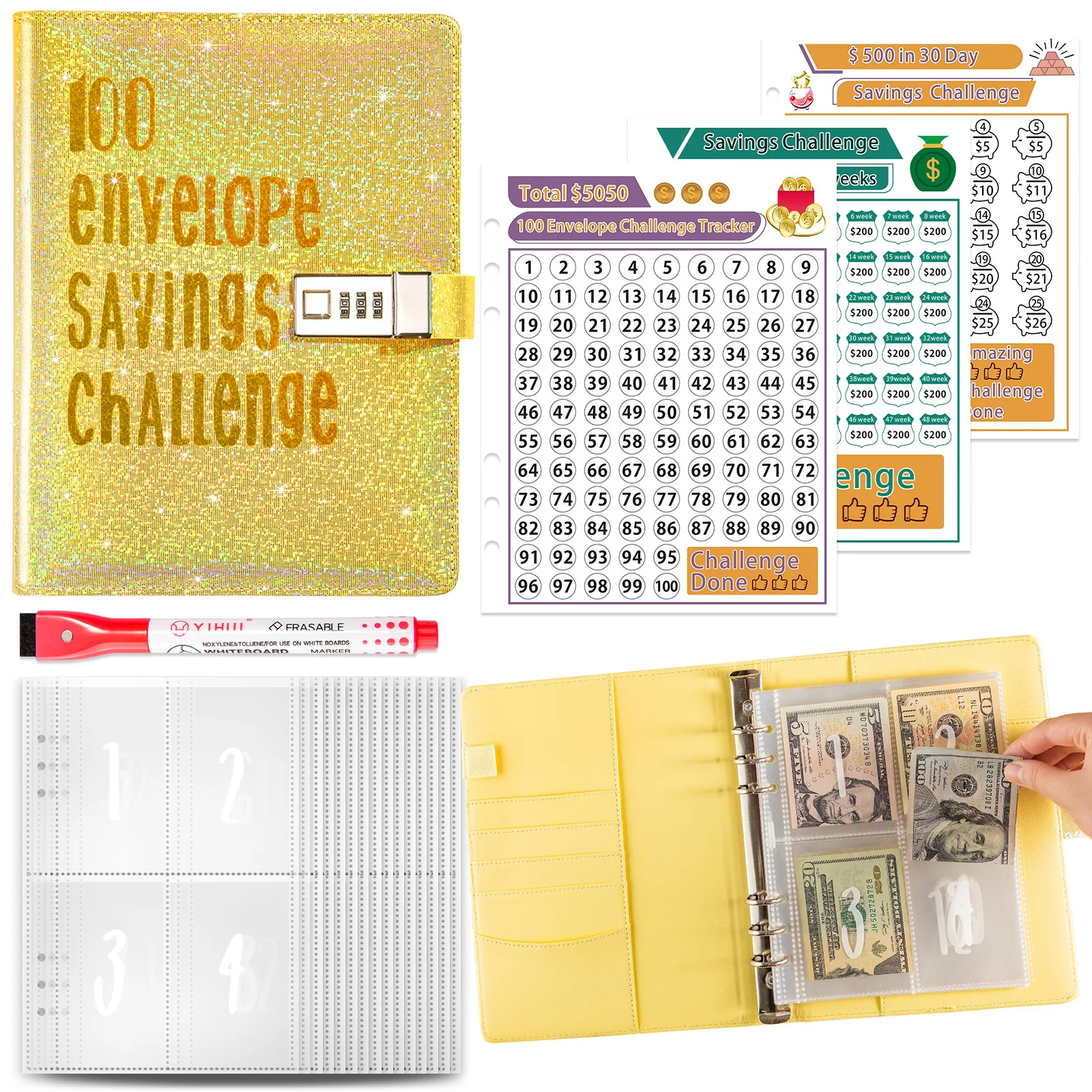 Cash Envelopes Money Saving Binder Laser Cover Password Lock Mini Budget Binder Waterproof Colorful Savings Challenges Book
Cash Envelopes Money Saving Binder Laser Cover Password Lock Mini Budget Binder Waterproof Colorful Savings Challenges Book