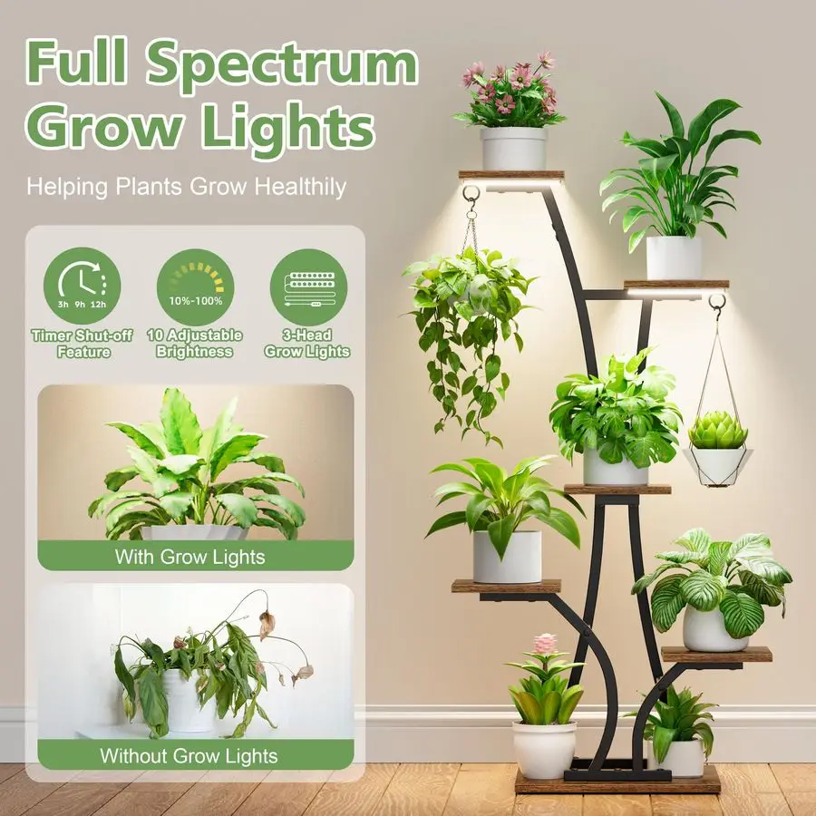 Plant Stand with Grow Light for Indoor Plants, 6 Tiered Metal Plant Shelf, 45 Indoor Plant Rack with 7 Shelves and 2 Hooks, Mod
Plant Stand with Grow Light for Indoor Plants, 6 Tiered Metal Plant Shelf, 45 Indoor Plant Rack with 7 Shelves and 2 Hooks, Mod
