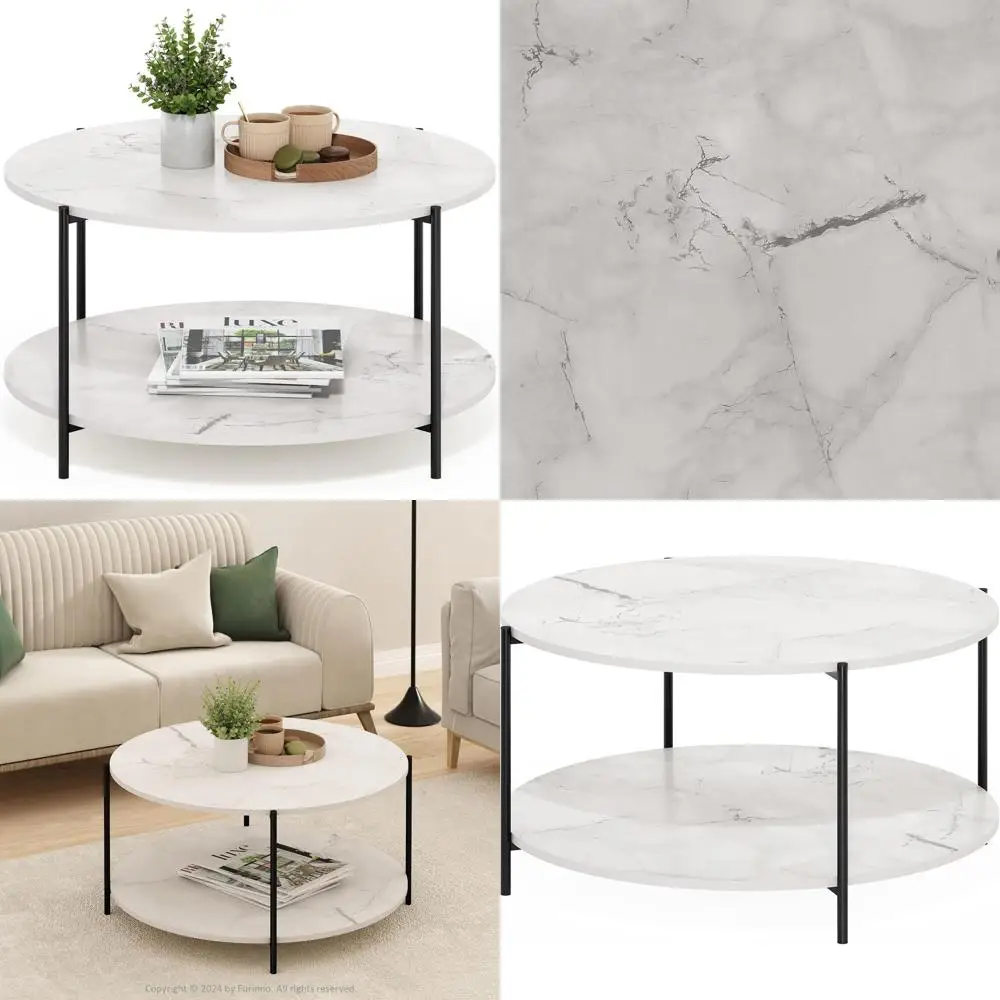 2-Tier Round Coffee Table with Metal Legs, Open Shelf Side Table, Suitable for Living Room, Bedroom, Home Office, Marble White
2-Tier Round Coffee Table with Metal Legs, Open Shelf Side Table, Suitable for Living Room, Bedroom, Home Office, Marble White