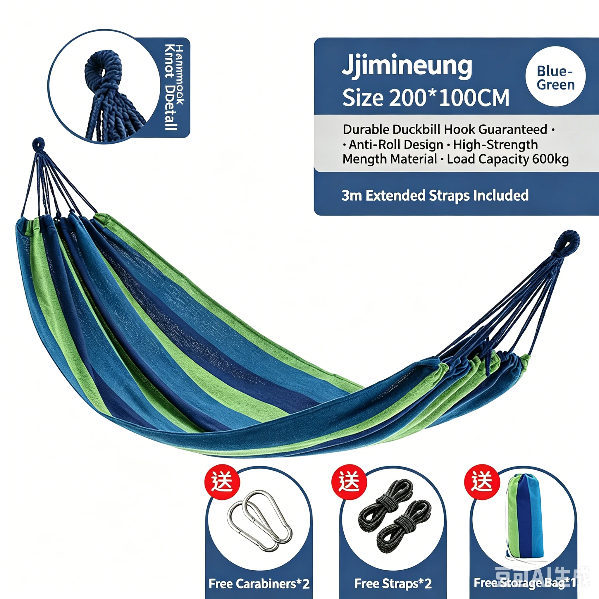 Outdoor Anti-Tip Hammock, Double Camping Swing, 2-Person Canvas Hammock for Backyard, Balcony & Garden
Outdoor Anti-Tip Hammock, Double Camping Swing, 2-Person Canvas Hammock for Backyard, Balcony & Garden