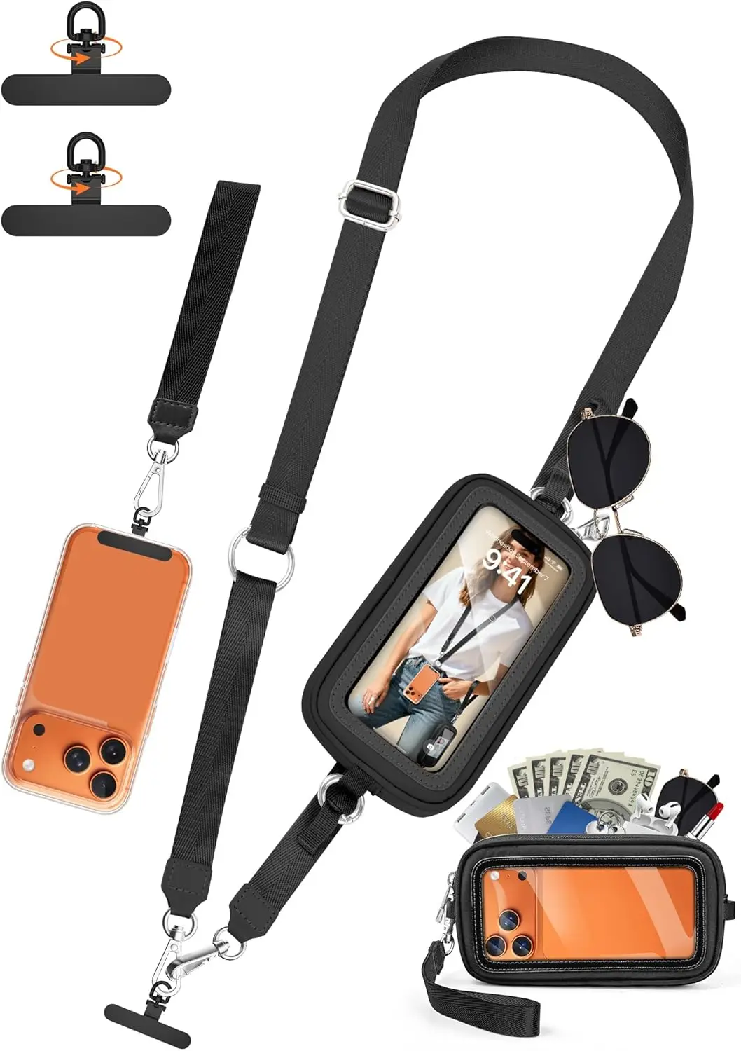 Adjustable Phone Lanyard with Detachable RFID Wallet, Crossbody Strap for Women Travel, Black
Adjustable Phone Lanyard with Detachable RFID Wallet, Crossbody Strap for Women Travel, Black