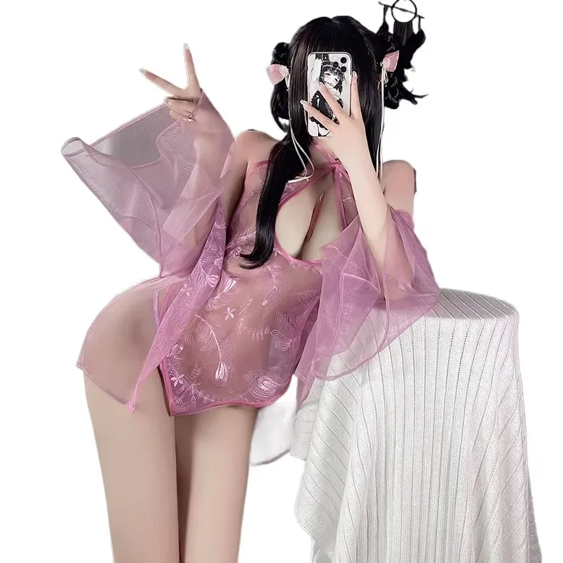 Sexy Hanfu Cosplay Costumes Erotic Dresses See-through Cheongsam for Women Elegant Chinese Antique-Style Lingerie Bar Temptation
Sexy Hanfu Cosplay Costumes Erotic Dresses See-through Cheongsam for Women Elegant Chinese Antique-Style Lingerie Bar Temptation