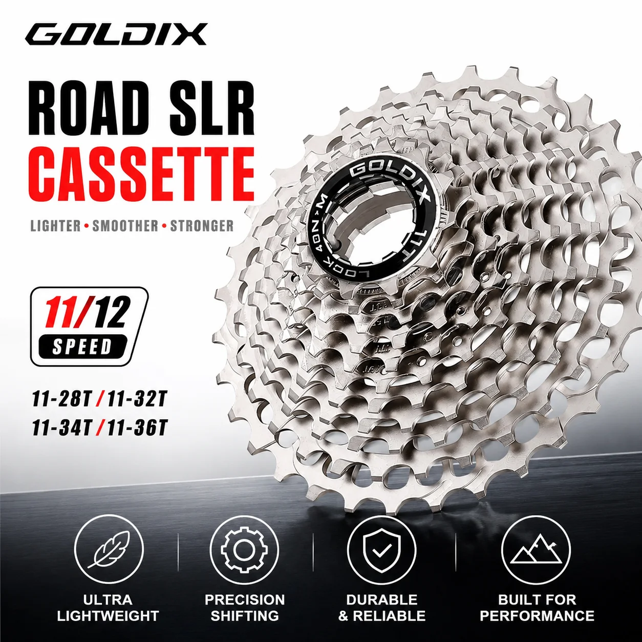 GOLDIX Ultralight Road Bike Cassette 7075 Al alloy Material 11/12speed HG Structure Bicycle Freewheel for Shimano R7000 R8000
GOLDIX Ultralight Road Bike Cassette 7075 Al alloy Material 11/12speed HG Structure Bicycle Freewheel for Shimano R7000 R8000