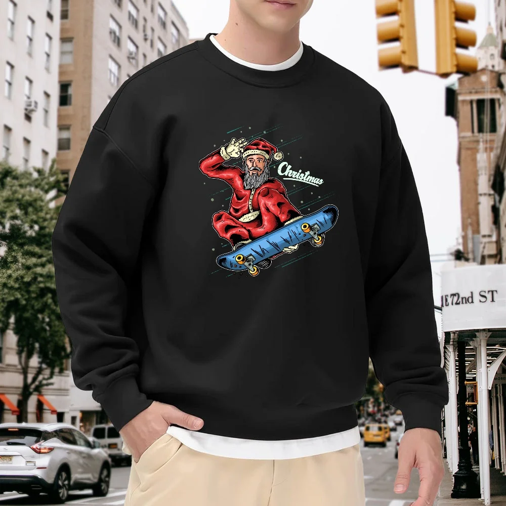 Men's Black Crew Neck Sweatshirt with Christmas Skateboard Print, Casual Loose Pullover, Street Fashion Versatile Top, Comfortable for Everyday Wear
Men's Black Crew Neck Sweatshirt with Christmas Skateboard Print, Casual Loose Pullover, Street Fashion Versatile Top, Comfortable for Everyday Wear
