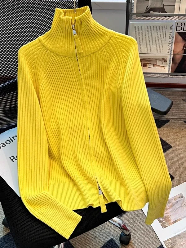 Dopamine Lemon Yellow Shoulder Sweater Jacket Women's Early Spring New plus Size Double Zipper Collar Knitted Open Cardigan
Dopamine Lemon Yellow Shoulder Sweater Jacket Women's Early Spring New plus Size Double Zipper Collar Knitted Open Cardigan