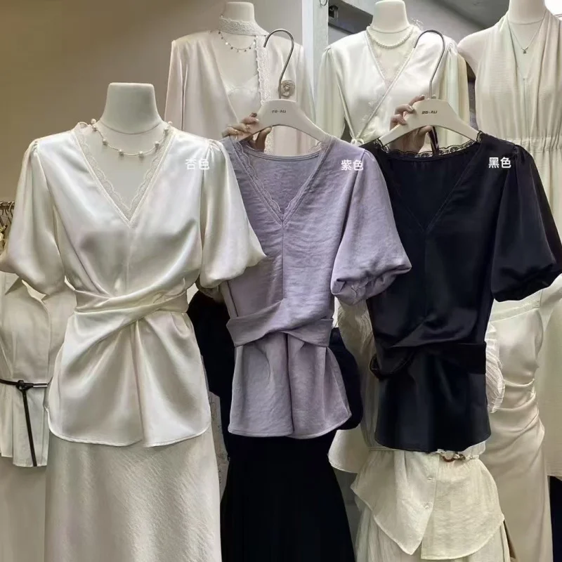 Design Sense NichevCross Collar Blouse Women2025Summer New French Style Elegant Tie Waist Slimming Top
Design Sense NichevCross Collar Blouse Women2025Summer New French Style Elegant Tie Waist Slimming Top