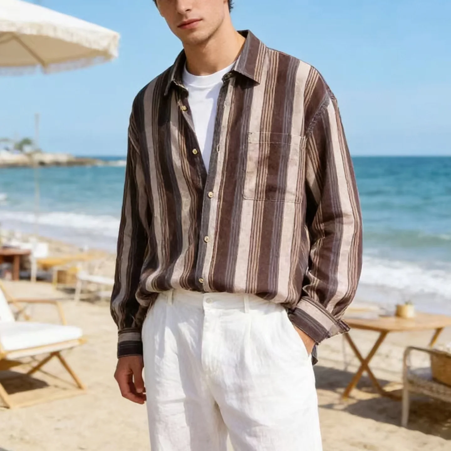 Japanese Style Stripes Vintage Shirt Men Long Sleeve 20% Linen Shirts Man Lapel Pocket Summer Beachwear Top Breathable Clothing
Japanese Style Stripes Vintage Shirt Men Long Sleeve 20% Linen Shirts Man Lapel Pocket Summer Beachwear Top Breathable Clothing