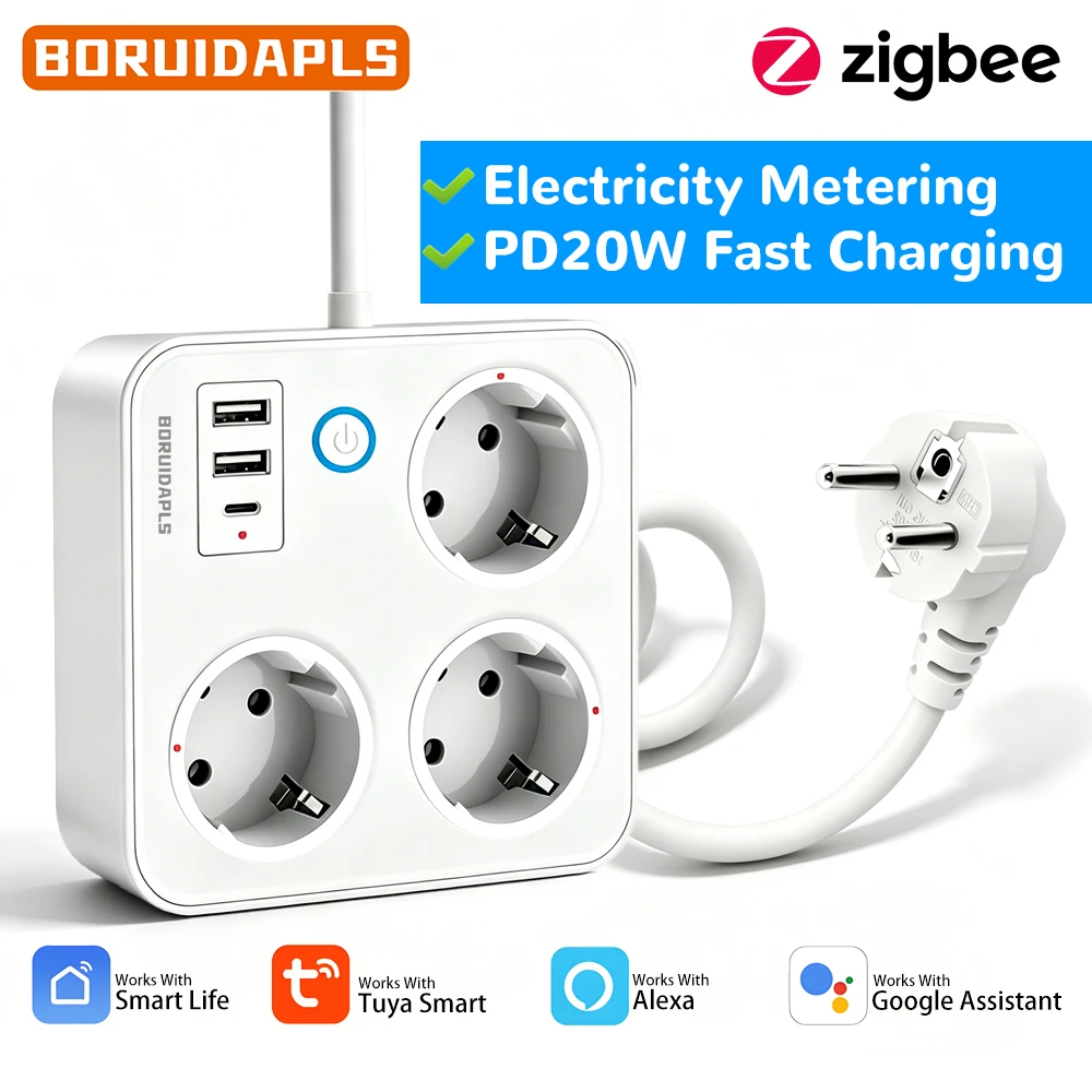 BORUIDAPLS Tuya ZigBee EU Smart Power Board PD20W Fast Charging Power Metering Remote Voice Control Smart Socket Extension Cable
BORUIDAPLS Tuya ZigBee EU Smart Power Board PD20W Fast Charging Power Metering Remote Voice Control Smart Socket Extension Cable