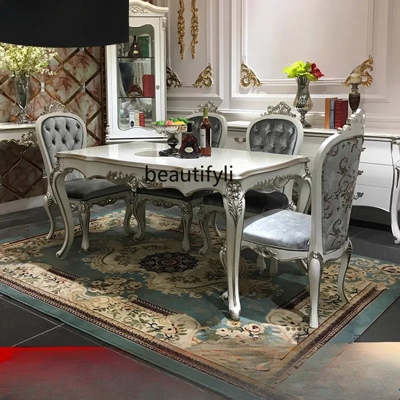 A90 French solid wood dining table and chairs, European rectangular fabric dining table and chairs Neoclassical dining table
A90 French solid wood dining table and chairs, European rectangular fabric dining table and chairs Neoclassical dining table