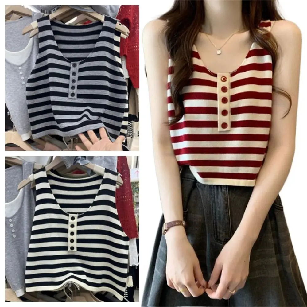 Soft Patchwork Striped Camisole Button Decoration U-neck Summer Tank Vest Top Undershirt Sleeveless Women Crop Top Summer
Soft Patchwork Striped Camisole Button Decoration U-neck Summer Tank Vest Top Undershirt Sleeveless Women Crop Top Summer