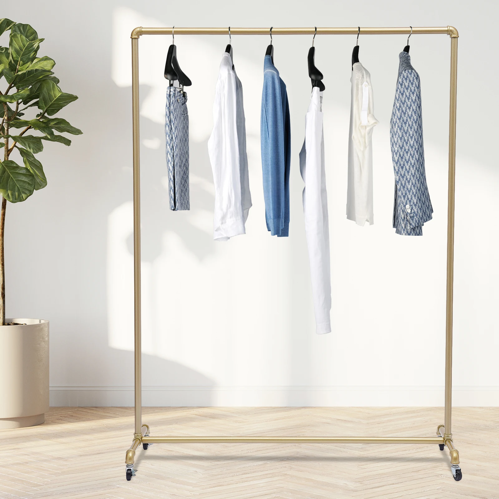 Double Rods Garment Rack with Wheels Heavy Duty Clothing Rack for Hanging Clothes Gold Multi-functional Bedroom Clothes Rack
Double Rods Garment Rack with Wheels Heavy Duty Clothing Rack for Hanging Clothes Gold Multi-functional Bedroom Clothes Rack