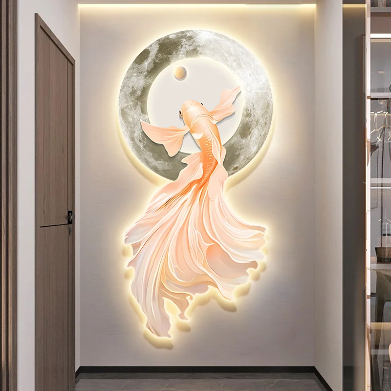 Light luxury nine fish picture porch decorative light painting is opposite the door living room background wall atmosphere light
Light luxury nine fish picture porch decorative light painting is opposite the door living room background wall atmosphere light