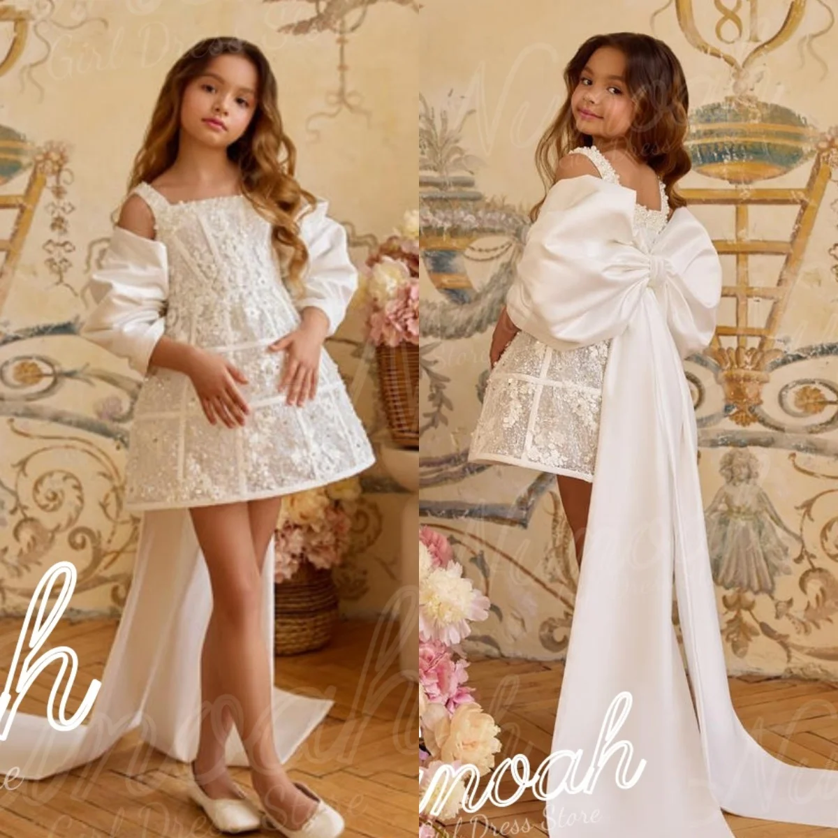 White Lovely Flower Girl Dresses For Wedding with Bow Lace Appliques Knee Length Girl Birthday Dresses for Photoshoot Customized
White Lovely Flower Girl Dresses For Wedding with Bow Lace Appliques Knee Length Girl Birthday Dresses for Photoshoot Customized