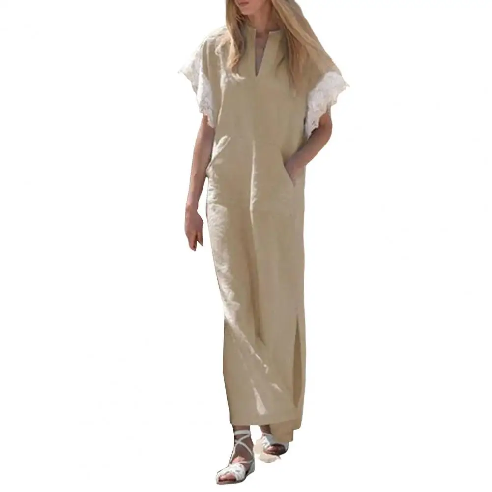 Women Lace Cuff Dress Bohemian Style Retro A-line Maxi Dress with V Neck Lace Cuffs Side Pockets Women's Summer Fashion Women
Women Lace Cuff Dress Bohemian Style Retro A-line Maxi Dress with V Neck Lace Cuffs Side Pockets Women's Summer Fashion Women