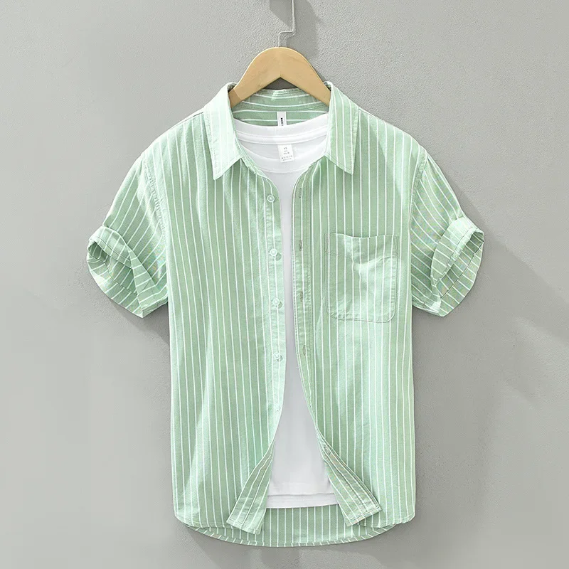 Green Striped Short Sleeve Shirts for Men Casual Turn-down Collar Tops Man Summer New Fashion Button Up Shirt Clothing
Green Striped Short Sleeve Shirts for Men Casual Turn-down Collar Tops Man Summer New Fashion Button Up Shirt Clothing
