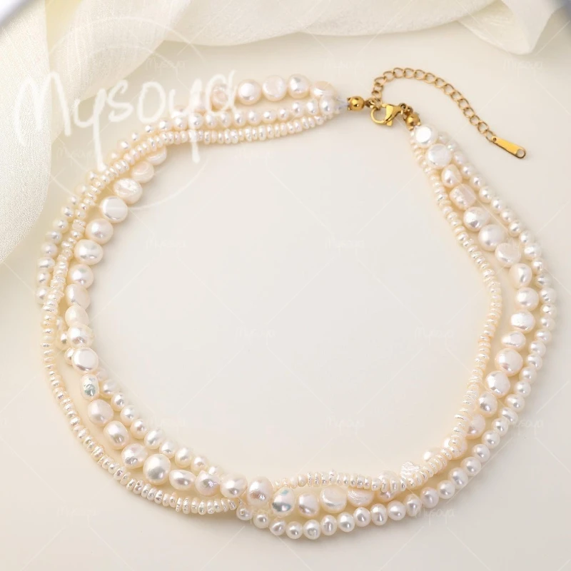 MYSOYA 3-4mm & 5-6mm & 7-8mm Triple Baroque Freshwater Pearl Necklace, for Birthday/Wedding/Mother's Day/Father's Day Gift A0818
MYSOYA 3-4mm & 5-6mm & 7-8mm Triple Baroque Freshwater Pearl Necklace, for Birthday/Wedding/Mother's Day/Father's Day Gift A0818