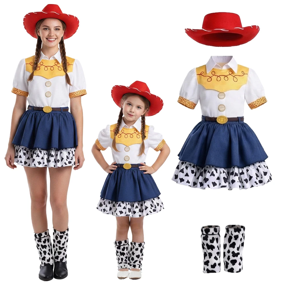 Animated Movie Cosplay Costume Sets Western Cowgirl Costume Set Cow Print Dress with Hat Leg Warmers Halloween Party Clothing
Animated Movie Cosplay Costume Sets Western Cowgirl Costume Set Cow Print Dress with Hat Leg Warmers Halloween Party Clothing