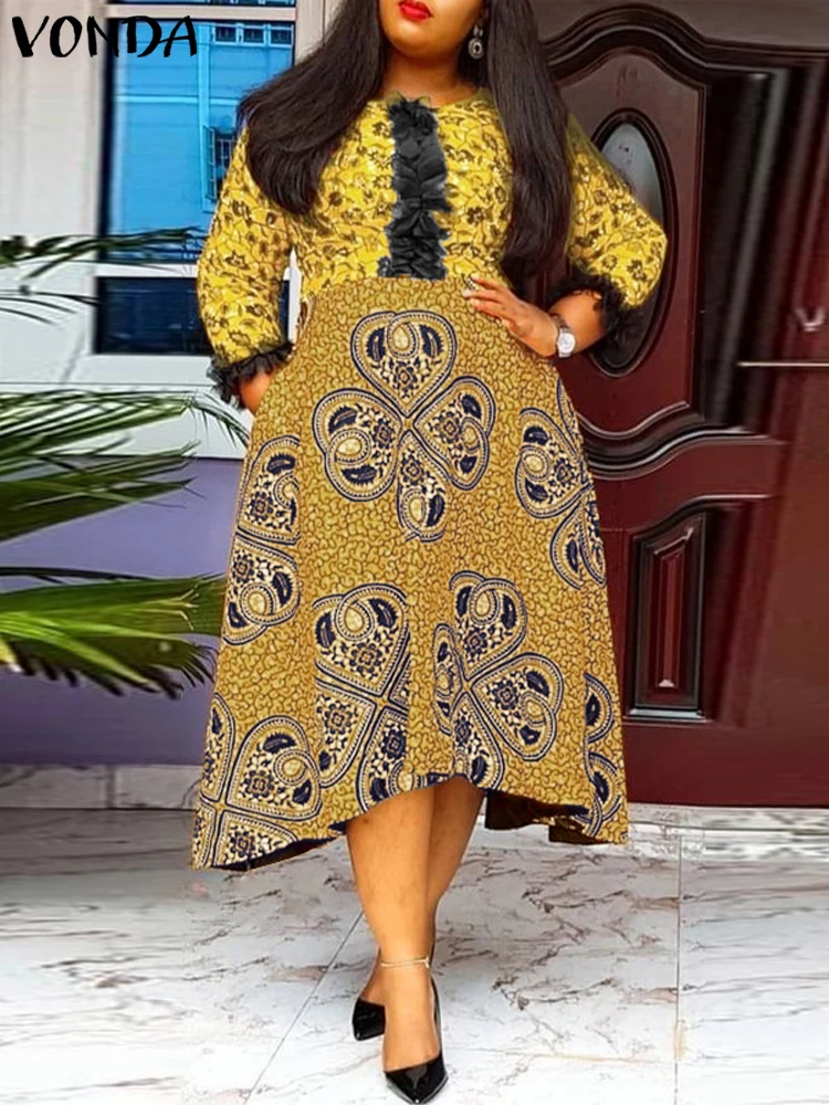 Plus Size VONDA Women Elegant Lace Patchwork Midi Dress 2025 Bohemian Printing Vestido Vintage 3/4 Sleeve Robe Casual Sundress
Plus Size VONDA Women Elegant Lace Patchwork Midi Dress 2025 Bohemian Printing Vestido Vintage 3/4 Sleeve Robe Casual Sundress