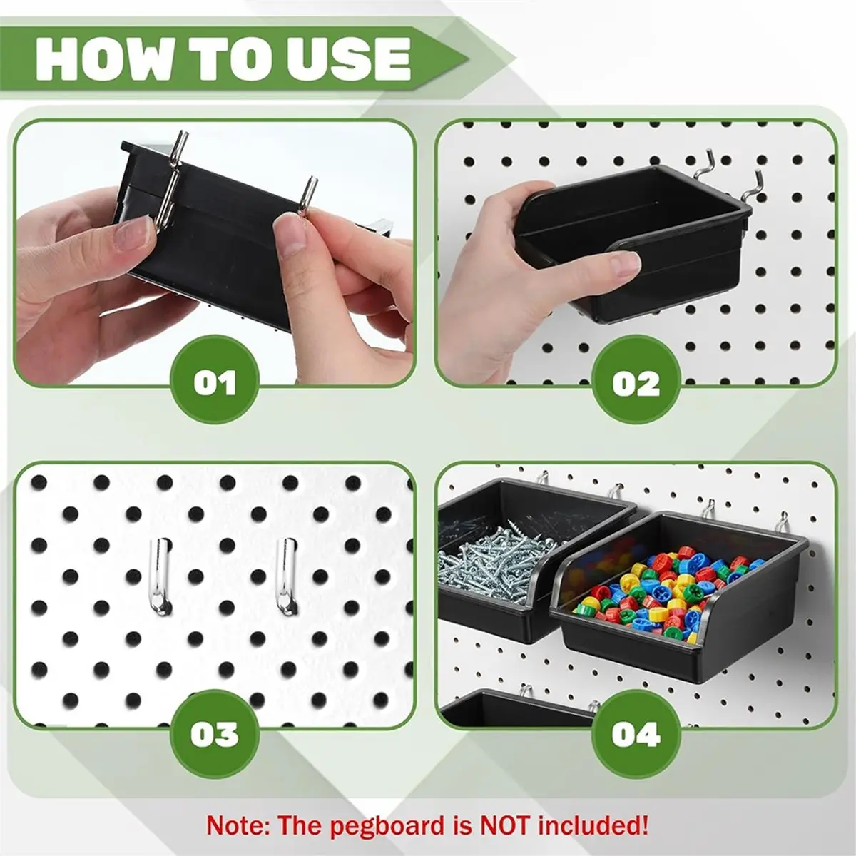 10 Black Pegboard Bins with Metal Hooks Plastic Storage Tools Organizer for Garage Workshop Craft Room Hardware Tools
10 Black Pegboard Bins with Metal Hooks Plastic Storage Tools Organizer for Garage Workshop Craft Room Hardware Tools
