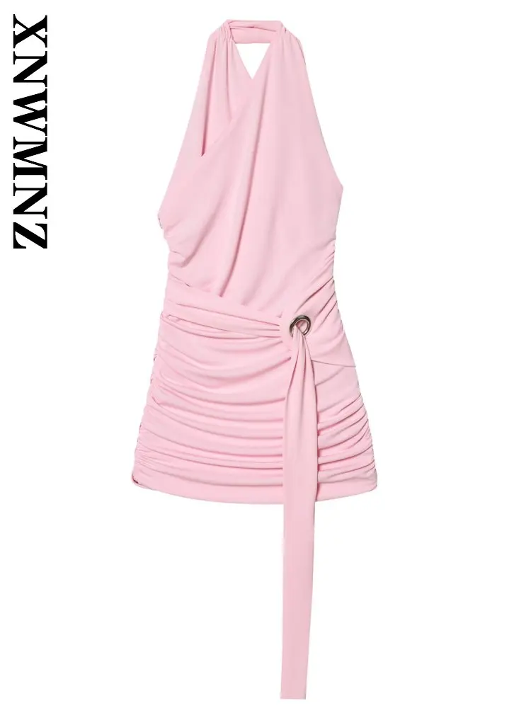 XNWMNZ 2026 Summer New Woman Simple Chic Sleeveless Halter wrinkle mini Dresses club Fashion Lady Pink Casual Thin Slim Dress
XNWMNZ 2026 Summer New Woman Simple Chic Sleeveless Halter wrinkle mini Dresses club Fashion Lady Pink Casual Thin Slim Dress