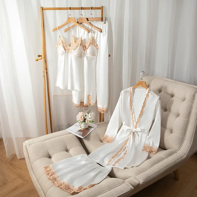 5PCS Sleepwear Sexy Satin Pajamas Women Soft Nightwear Pyjamas Lace Intimate Lingerie Patchwork Robe Kimono Bathrobe Gown Set
5PCS Sleepwear Sexy Satin Pajamas Women Soft Nightwear Pyjamas Lace Intimate Lingerie Patchwork Robe Kimono Bathrobe Gown Set