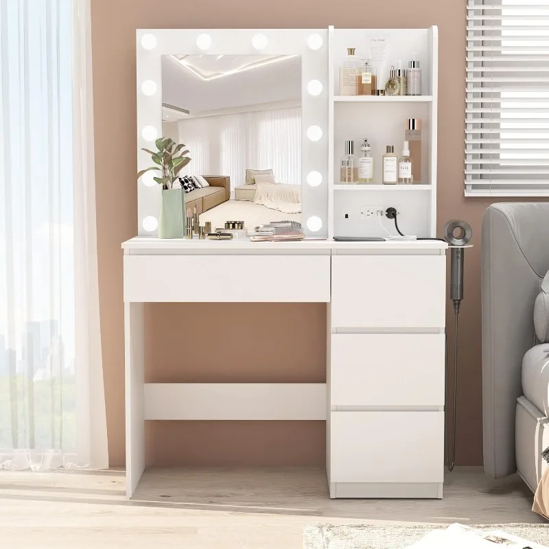 Makeup Vanity with Lights, 37inch Vanity Desk with Power Strip, 4 Drawers Makeup Table with Lighted Mirror
Makeup Vanity with Lights, 37inch Vanity Desk with Power Strip, 4 Drawers Makeup Table with Lighted Mirror