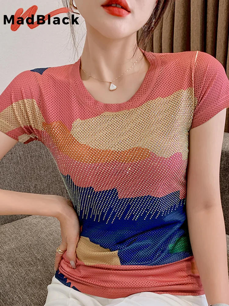 MadBlack Summer Korean Clothes Elastic T-Shirt Sexy O-Neck Print Shiny Diamonds Tops Short Sleeve Hand Make 2022 Tees T26603L
MadBlack Summer Korean Clothes Elastic T-Shirt Sexy O-Neck Print Shiny Diamonds Tops Short Sleeve Hand Make 2022 Tees T26603L