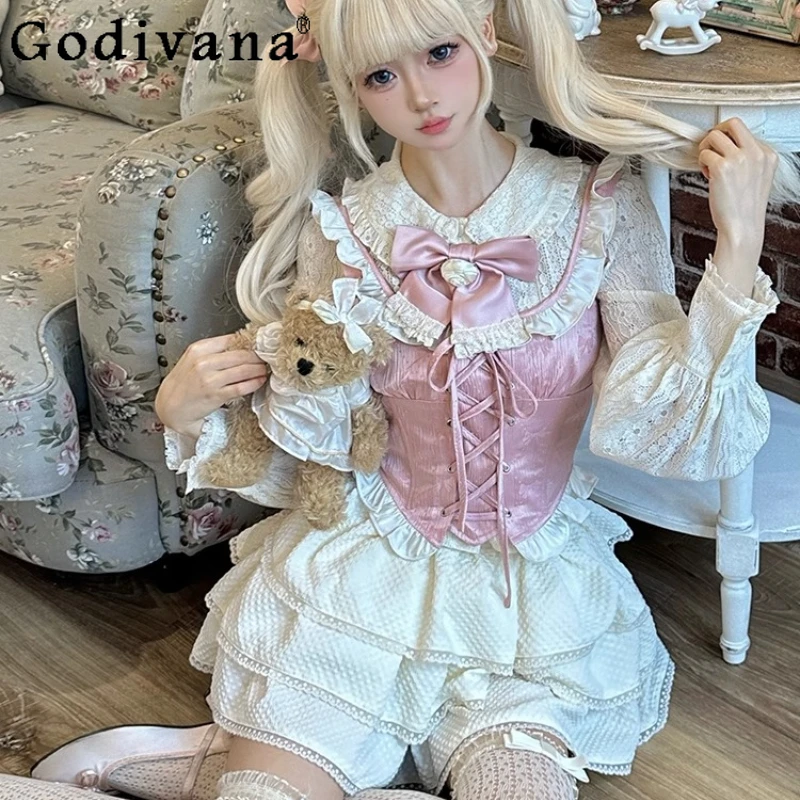 Sweet Girl Lolita Princess 3 Piece Sets Women Elegant Bow Shirt Pink Vest Mini Cake Skirt Suits Female Korean Cute Y2k Outfits
Sweet Girl Lolita Princess 3 Piece Sets Women Elegant Bow Shirt Pink Vest Mini Cake Skirt Suits Female Korean Cute Y2k Outfits