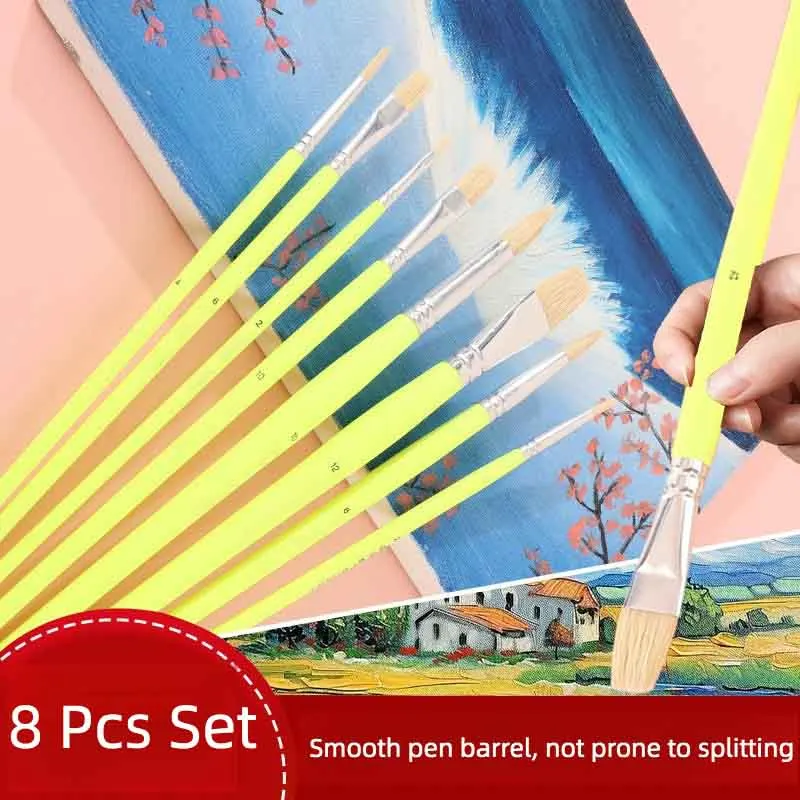 Solid Wood Watercolor Acrylic Watercolor Pig Bristle Hazel Shaped Paint Brush Beginner's Drawing Material 8 Pcs Oil Brushes Set
Solid Wood Watercolor Acrylic Watercolor Pig Bristle Hazel Shaped Paint Brush Beginner's Drawing Material 8 Pcs Oil Brushes Set