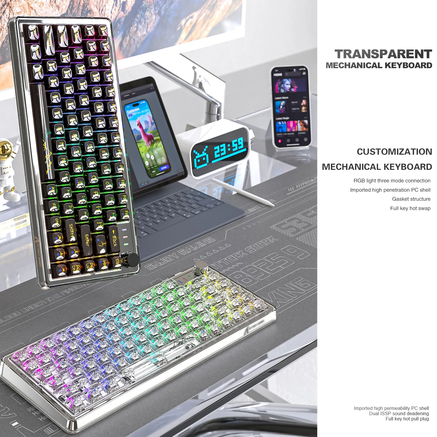 Беспроводная механическая клавиатура K82, Bluetooth, ПК, высокая прозрачность, полная клавиша, популярная клавиатура, RGB, трехрежимная клавиатура
Беспроводная механическая клавиатура K82, Bluetooth, ПК, высокая прозрачность, полная клавиша, популярная клавиатура, RGB, трехрежимная клавиатура