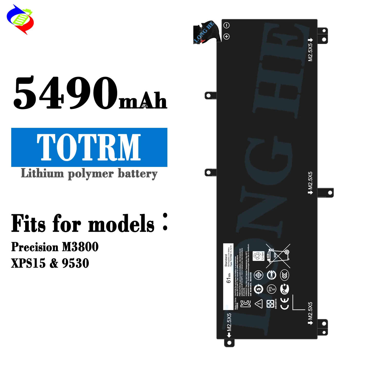 T0TRM TOTRM Laptop Battery for Dell XPS 15 9530 Precision M3800 H76MV 7D1WJ 11.1V 61Wh Replacement Battery with Free Tools
T0TRM TOTRM Laptop Battery for Dell XPS 15 9530 Precision M3800 H76MV 7D1WJ 11.1V 61Wh Replacement Battery with Free Tools