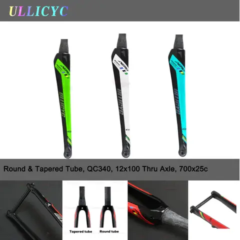 Carbon JAVA Road Cycling Disc Brake  Fork, Round & Tapered Tube, QC340, 12x100 Thru Axle, 700x25c  Ullicyc  Logo