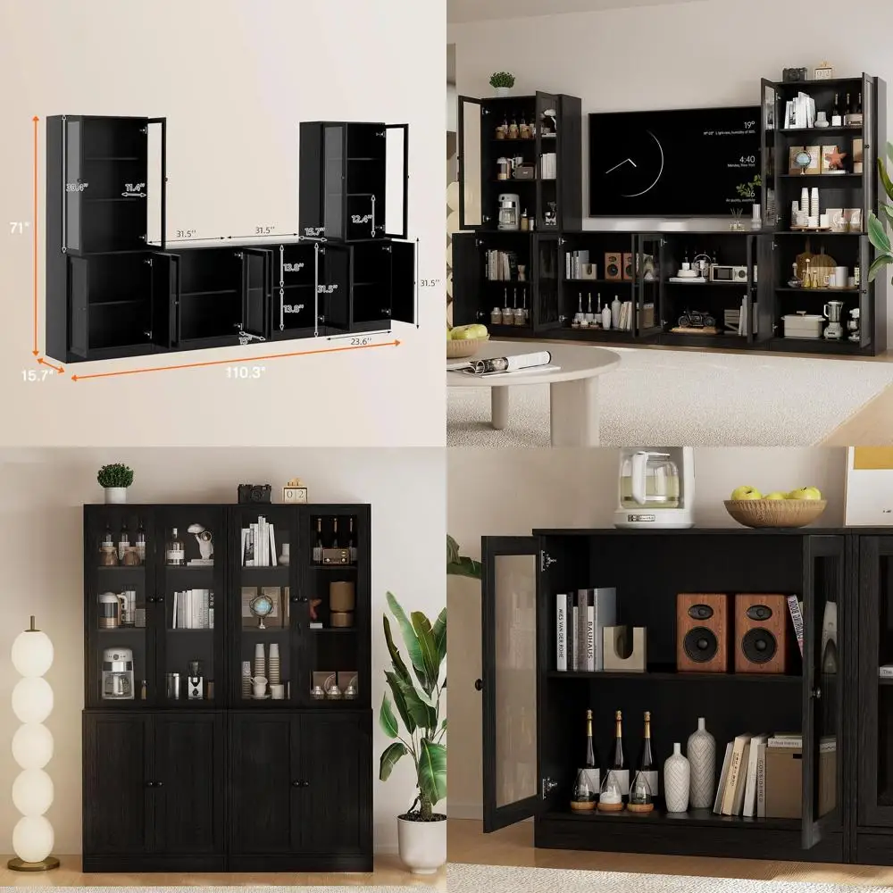71 TV Stand with Storage Set - 2 Bookcases, 2 Side Cabinets, Media Shelf, Glass & Wood Door Entertainment Center for Living Room
71 TV Stand with Storage Set - 2 Bookcases, 2 Side Cabinets, Media Shelf, Glass & Wood Door Entertainment Center for Living Room