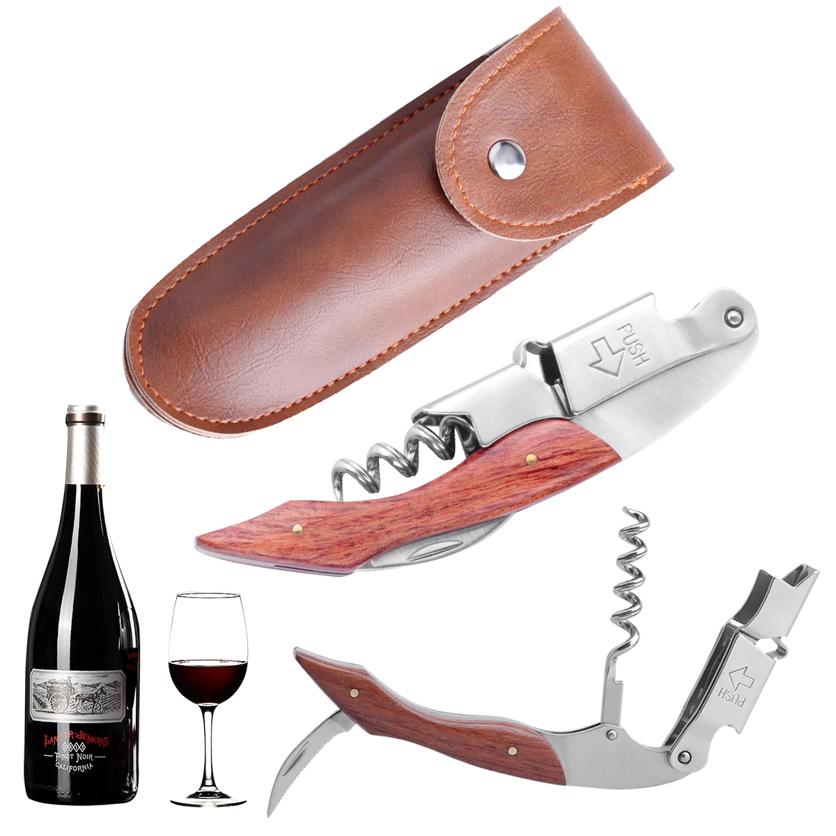 Durable Portable Wine Opener Stainless Steel Multifunction Bottle Opener With Leather Case Air Pressure Removal Opener Gadgets
Durable Portable Wine Opener Stainless Steel Multifunction Bottle Opener With Leather Case Air Pressure Removal Opener Gadgets