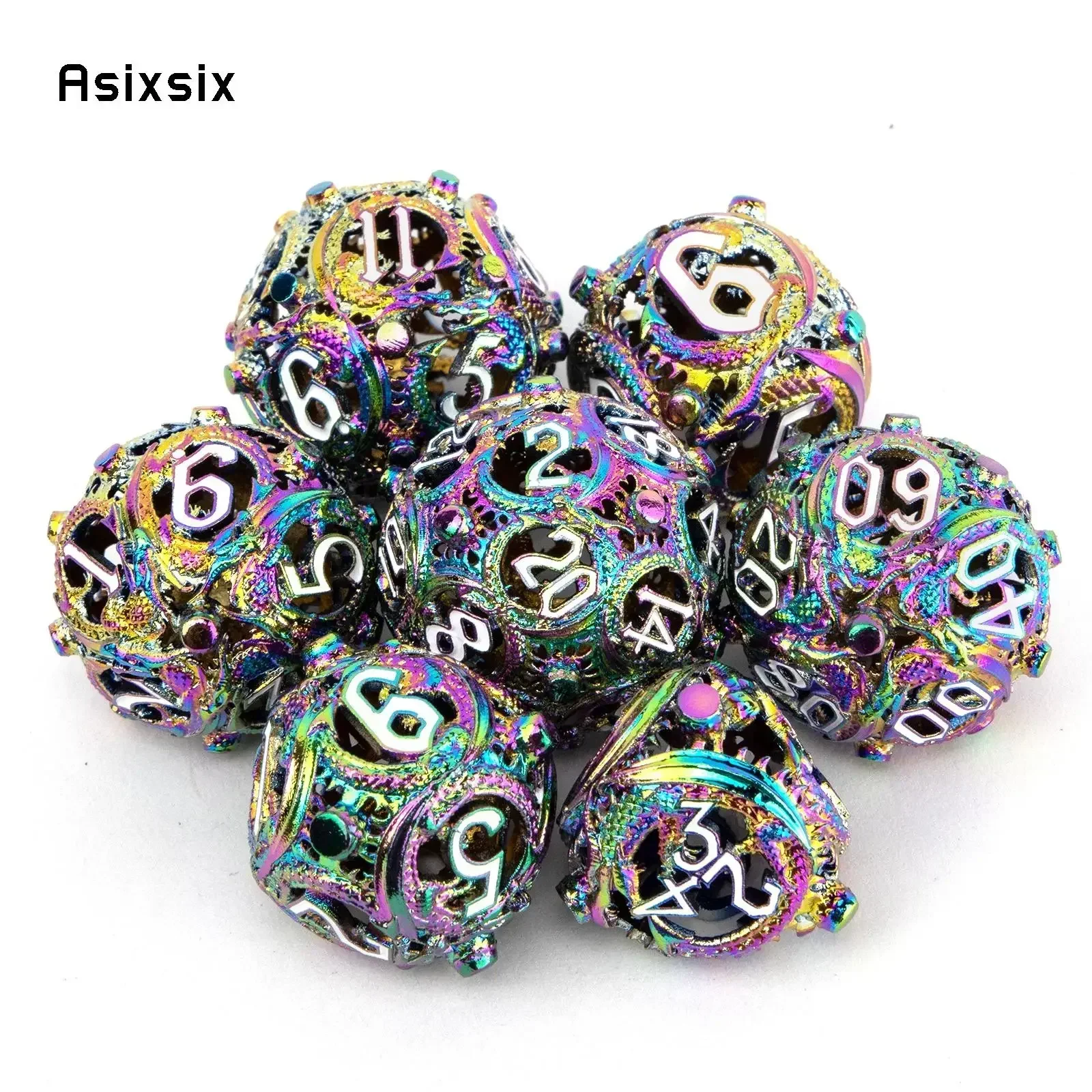 7 Pcs Colorful Circular Dragon Metal Dice Hollow Metal Polyhedral Dice Set Suitable For Role-Playing Dice PropBoard Game Gift
7 Pcs Colorful Circular Dragon Metal Dice Hollow Metal Polyhedral Dice Set Suitable For Role-Playing Dice PropBoard Game Gift