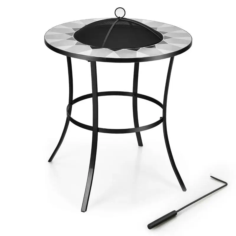 23.5 Inches Round Fire Pit Table with Mesh Cover and Fire Poker
23.5 Inches Round Fire Pit Table with Mesh Cover and Fire Poker