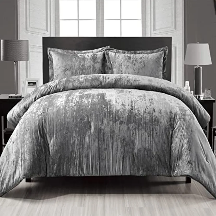 Crinkle Velvet Comforter Set 3 Pieces Grey Queen Crinkle Velvet Face and Brushed Microfiber Reverse with Light Poly Fill
Crinkle Velvet Comforter Set 3 Pieces Grey Queen Crinkle Velvet Face and Brushed Microfiber Reverse with Light Poly Fill