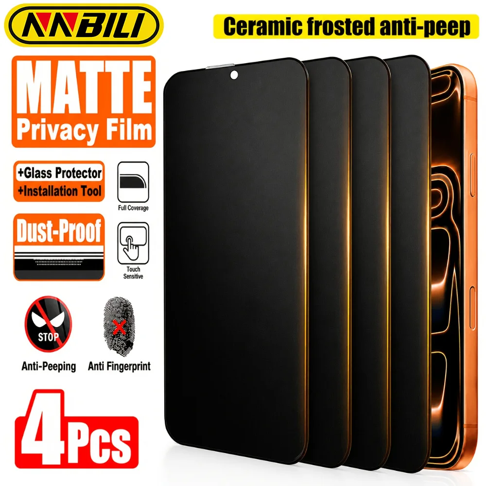 NNBILI 4pcs Full Screen Matte Privacy Ceramic Film Screen Protector for iPhone 17 16 15 14 13 12 11 Pro Max,Flexible Material
NNBILI 4pcs Full Screen Matte Privacy Ceramic Film Screen Protector for iPhone 17 16 15 14 13 12 11 Pro Max,Flexible Material